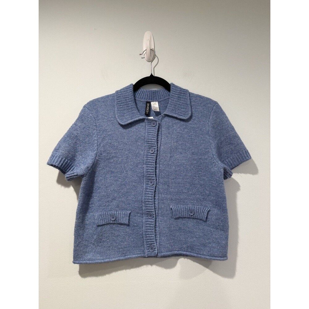 NEW H&M Button Up Sweater Top Womens Med. Wool Knit Short Sleeve Travel Minimal